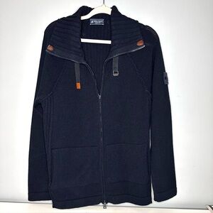 GREEN COAST Italian Sweater - Zip Front, Men’s, Merino Blend, Navy, Zip, 🇮🇹